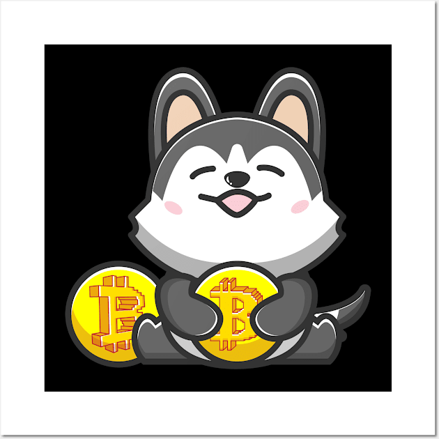 dog huging bitcoin Wall Art by fflat hds